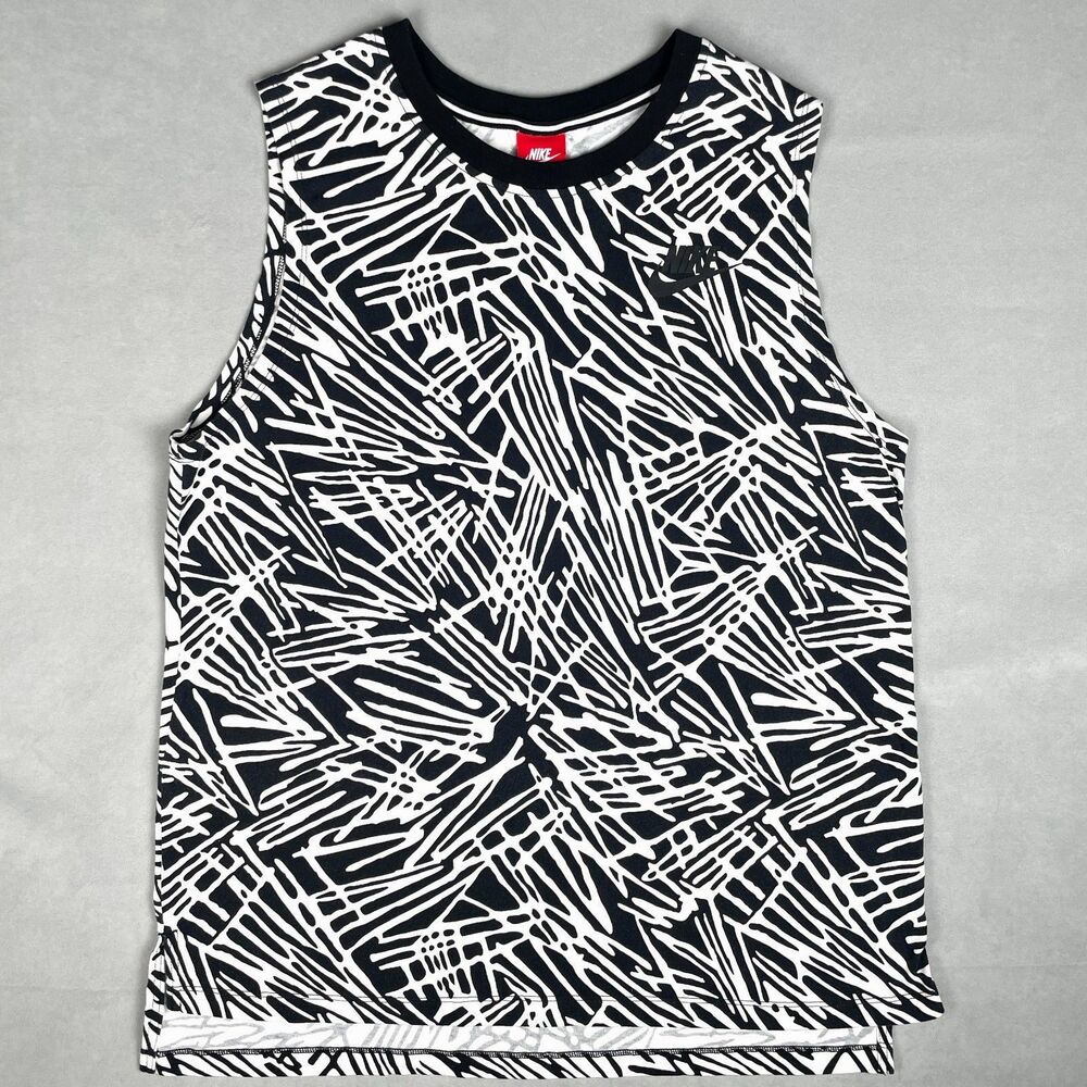 Nike Tank Top Zebra Print Wmn L Black White Abstract Gym Sleeveless Muscle Shirt